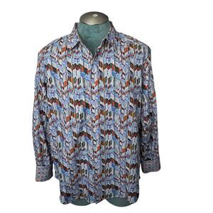 Mens Robert Graham Button Down Shirt Multicolor Abstract Chevron Cotton Size 2XL